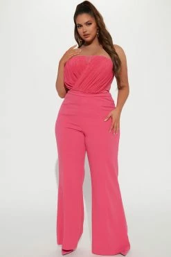 Fashion Nova Madison Mesh Jumpsuit - Fuchsia