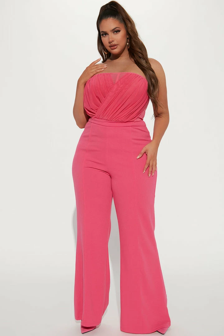 Fashion Nova Madison Mesh Jumpsuit - Fuchsia