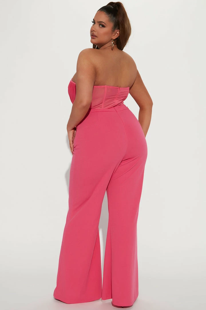 Fashion Nova Madison Mesh Jumpsuit - Fuchsia