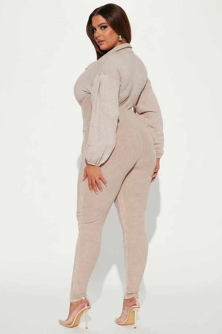 Fashion Nova Ready Or Ribbed Jumpsuit - Taupe Jumpsuits