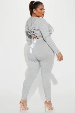 Fashion Nova Chill Day Long Sleeve Jumpsuit - Heather Grey