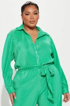 Fashion Nova Sami Plisse Jumpsuit - Kelly Green