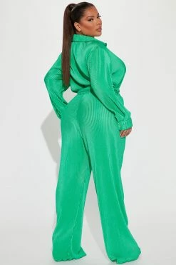 Fashion Nova Sami Plisse Jumpsuit - Kelly Green