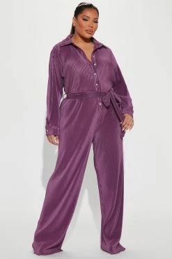 Fashion Nova Sami Plisse Jumpsuit - Purple