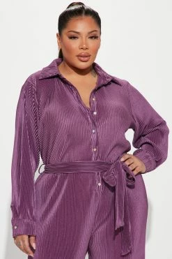 Fashion Nova Sami Plisse Jumpsuit - Purple
