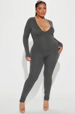 Fashion Nova Natalia Smooth Snatched Jumpsuit - Charcoal