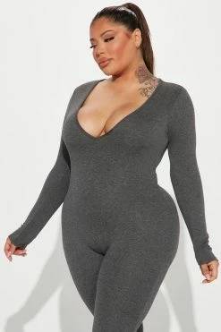 Fashion Nova Natalia Smooth Snatched Jumpsuit - Charcoal