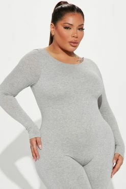 Fashion Nova Jumpsuits Bailey Backless Romper - Heather Grey