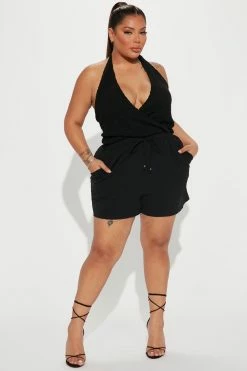 Fashion Nova St Tropez Crochet Romper - Black Rompers