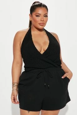 Fashion Nova St Tropez Crochet Romper - Black Rompers