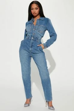 Fashion Nova Denim Dreamers Jumpsuit - Medium Wash