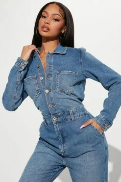 Fashion Nova Denim Dreamers Jumpsuit - Medium Wash