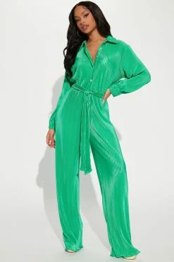 Fashion Nova Sami Plisse Jumpsuit - Kelly Green