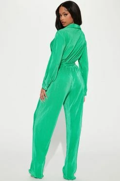 Fashion Nova Sami Plisse Jumpsuit - Kelly Green
