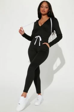 Fashion Nova Jumpsuits Chill Day Long Sleeve Jumpsuit - Black