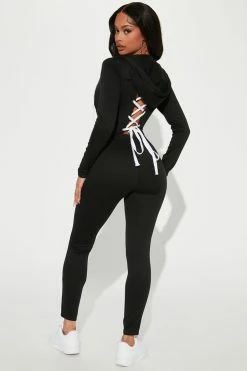 Fashion Nova Jumpsuits Chill Day Long Sleeve Jumpsuit - Black