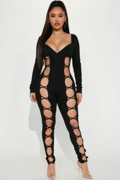 Fashion Nova Kassandra Lace Up Jumpsuit - Black