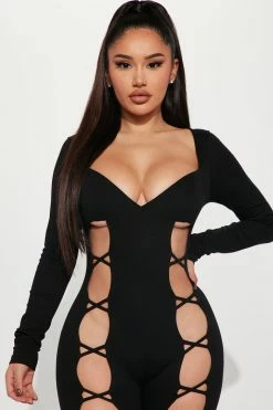 Fashion Nova Kassandra Lace Up Jumpsuit - Black