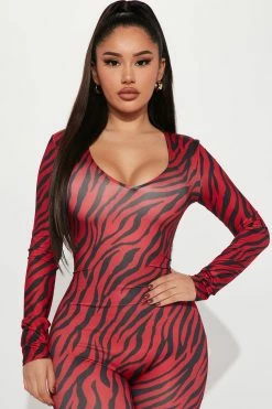 Fashion Nova Wild For You Zebra Jumpsuit - Black/Red Jumpsuits