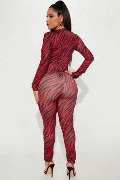 Fashion Nova Wild For You Zebra Jumpsuit - Black/Red Jumpsuits