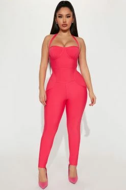 Fashion Nova Jumpsuits Addison Halter Jumpsuit - Fuchsia