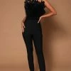 Fashion Nova Marianna Feather Bandage Jumpsuit - Black Jumpsuits