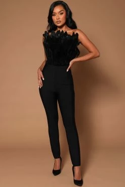 Fashion Nova Marianna Feather Bandage Jumpsuit - Black Jumpsuits
