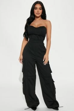 Fashion Nova Jumpsuits Makenna Cargo Jumpsuit - Black