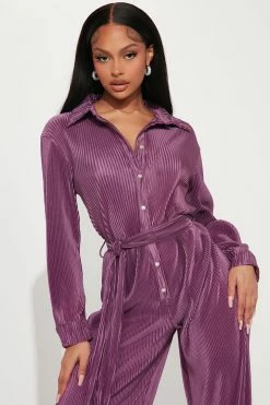 Fashion Nova Sami Plisse Jumpsuit - Purple