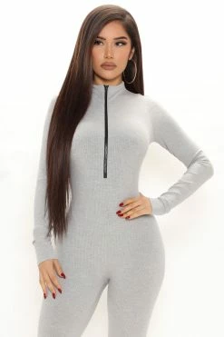 Fashion Nova Sabrina Snatched Jumpsuit - Heather Grey Jumpsuits