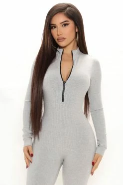 Fashion Nova Sabrina Snatched Jumpsuit - Heather Grey Jumpsuits