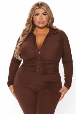 Fashion Nova Simple Nights Jumpsuit - Chocolate