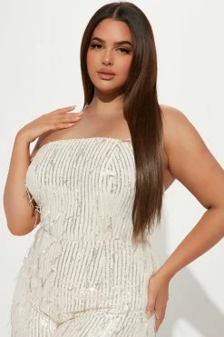 Fashion Nova Glitz And Glam Sequin Jumpsuit - Champagne Jumpsuits
