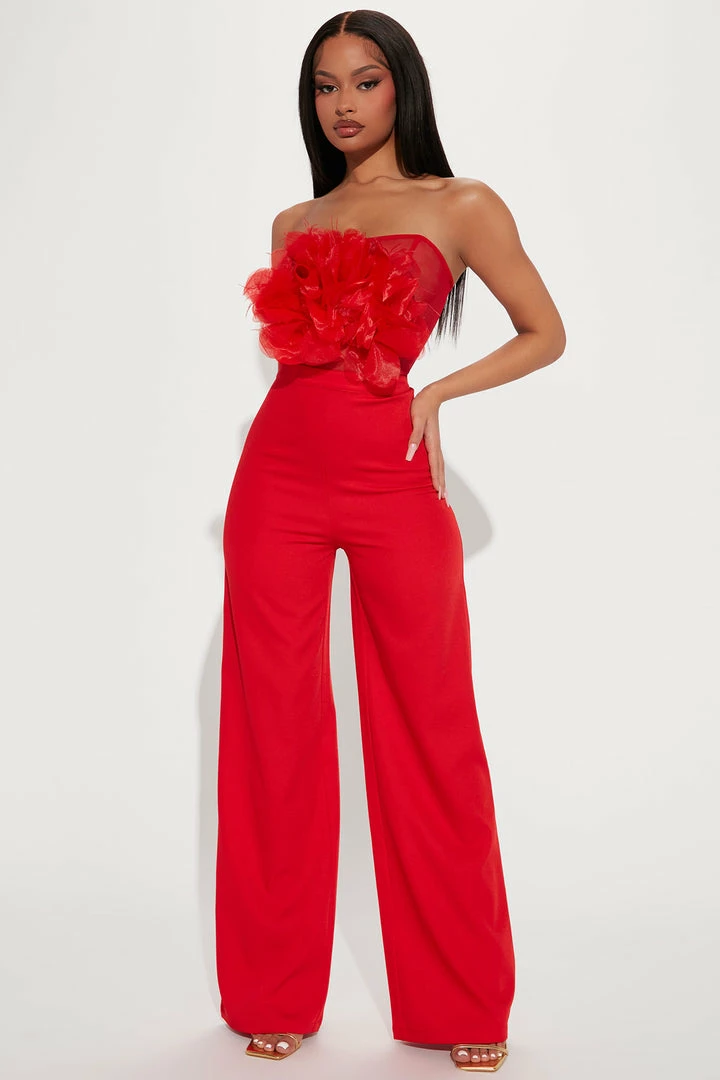 Fashion Nova Esmeralda Corset Jumpsuit - Red Jumpsuits