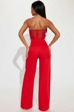 Fashion Nova Esmeralda Corset Jumpsuit - Red Jumpsuits