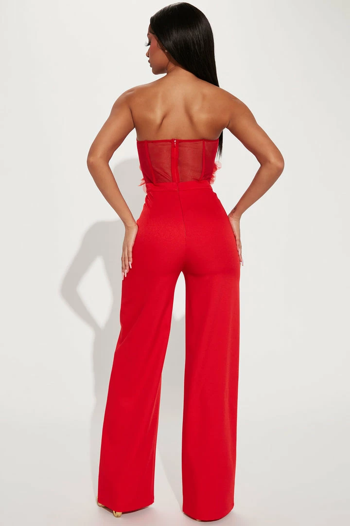 Fashion Nova Esmeralda Corset Jumpsuit - Red Jumpsuits