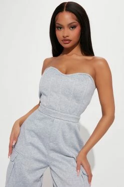 Fashion Nova Jumpsuits Makenna Cargo Jumpsuit - Heather Grey