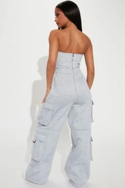 Fashion Nova Jumpsuits Makenna Cargo Jumpsuit - Heather Grey
