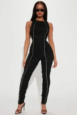 Fashion Nova On My Level Ruched Jumpsuit - Black Jumpsuits