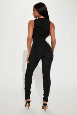 Fashion Nova On My Level Ruched Jumpsuit - Black Jumpsuits