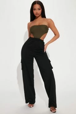 Fashion Nova Sexy AF Cargo Jumpsuit - Olive/combo