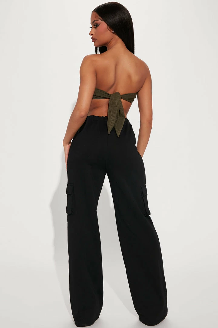 Fashion Nova Sexy AF Cargo Jumpsuit - Olive/combo