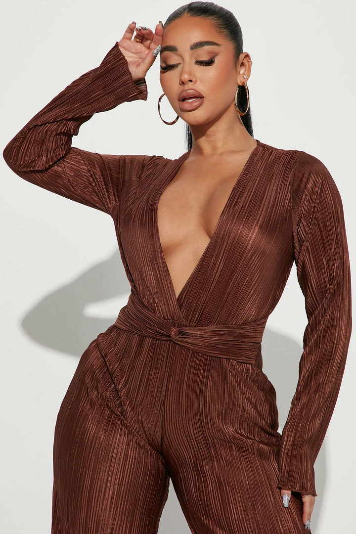 Fashion Nova Kira Plisse Jumpsuit - Mocha