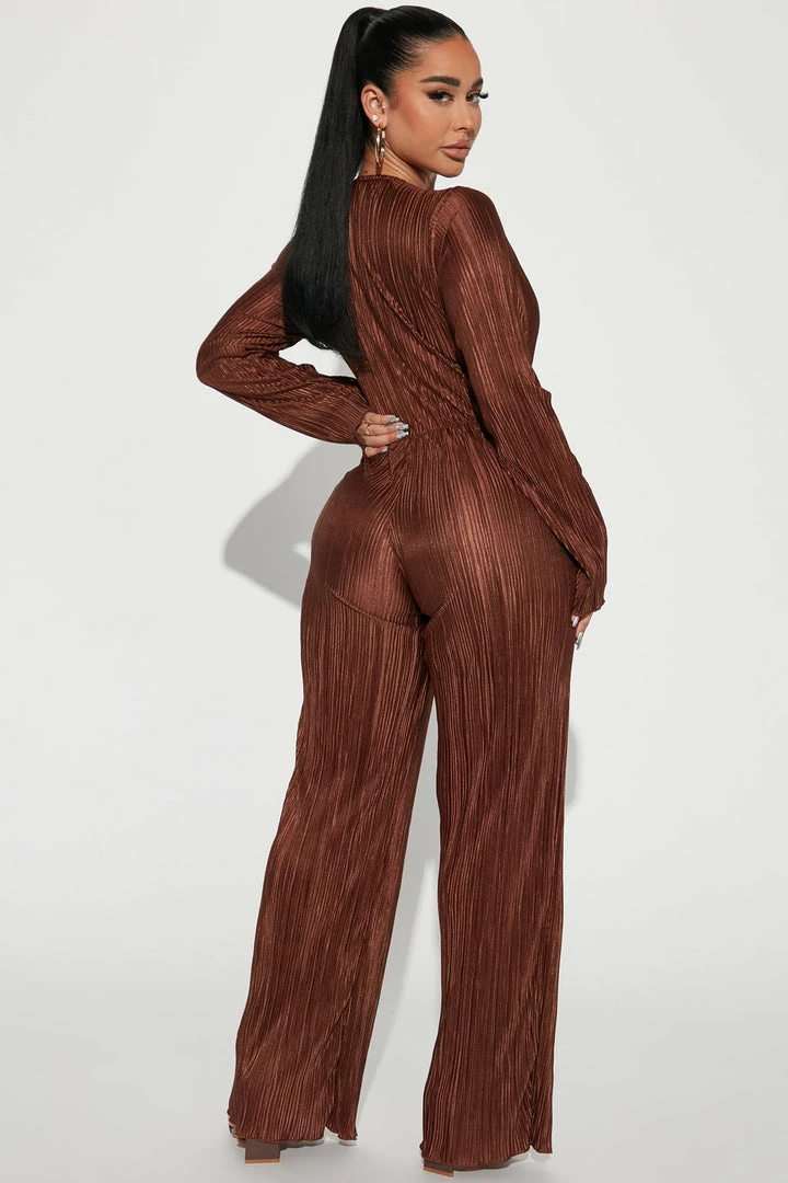 Fashion Nova Kira Plisse Jumpsuit - Mocha