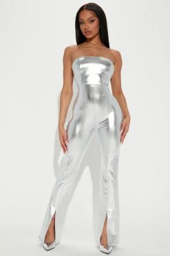 Fashion Nova Jumpsuits She's All That Strapless Jumpsuit - Silver