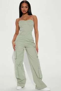 Fashion Nova Jumpsuits Charmaine Cargo Jumpsuit - Sage