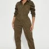 Fashion Nova Jumpsuits Paint Me All Over Jumpsuit - Olive