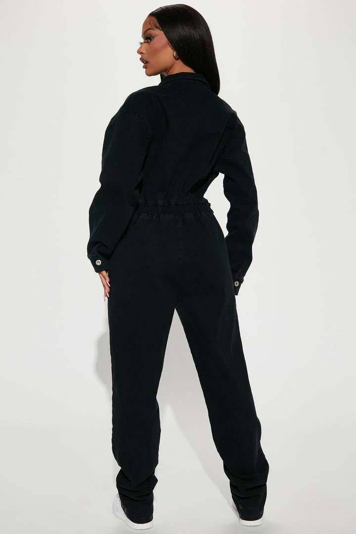 Fashion Nova Edgy And Chic Denim Jumpsuit - Black