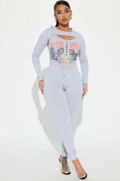 Fashion Nova Vintage Rocker Jumpsuit Set - Grey