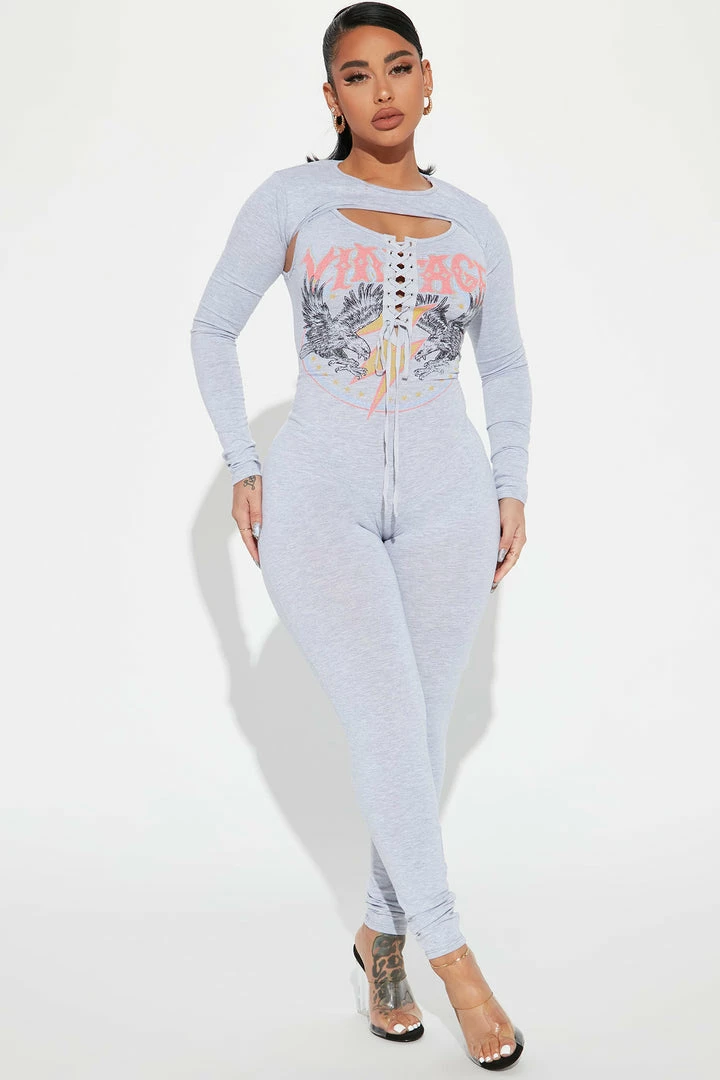 Fashion Nova Vintage Rocker Jumpsuit Set - Grey